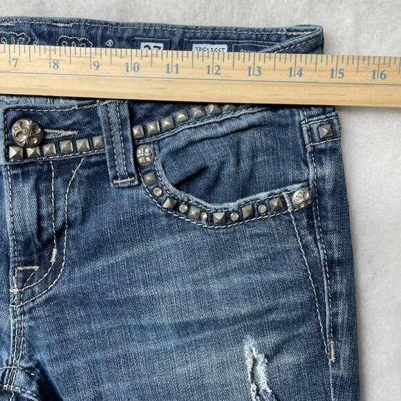 Vintage Y2K Miss Me Womens Denim Blue Studded Distressed Straight Jeans Size 27 - Picture 9 of 13